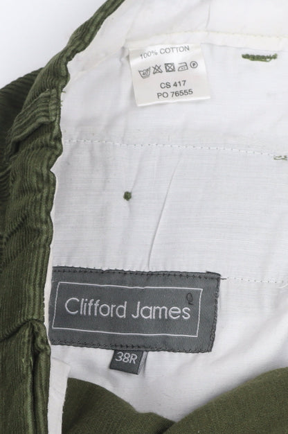 Clifford James Men's Green Corduroy Trousers 38R Classic Fit Cotton