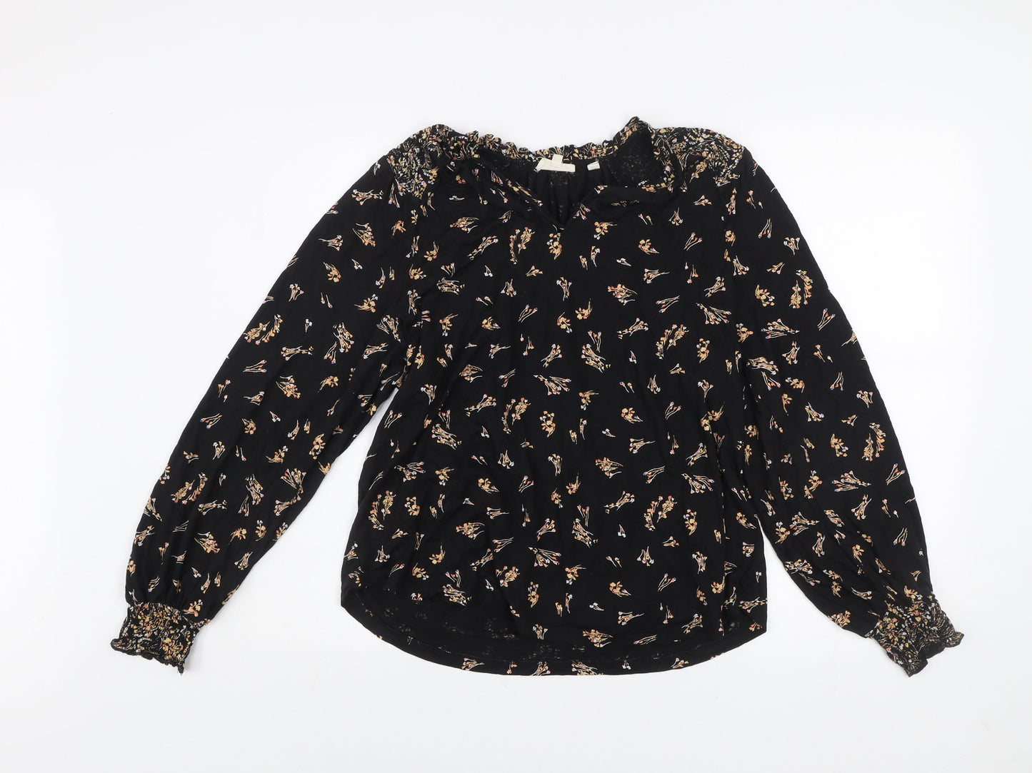 Fat Face Women Black Floral Viscose Long Sleeve Tunic Blouse UK 10