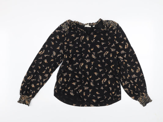 Fat Face Women Black Floral Viscose Long Sleeve Tunic Blouse UK 10