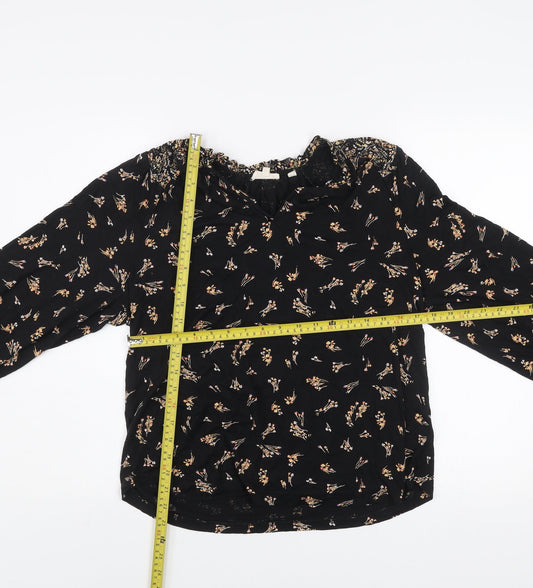 Fat Face Women Black Floral Viscose Long Sleeve Tunic Blouse UK 10
