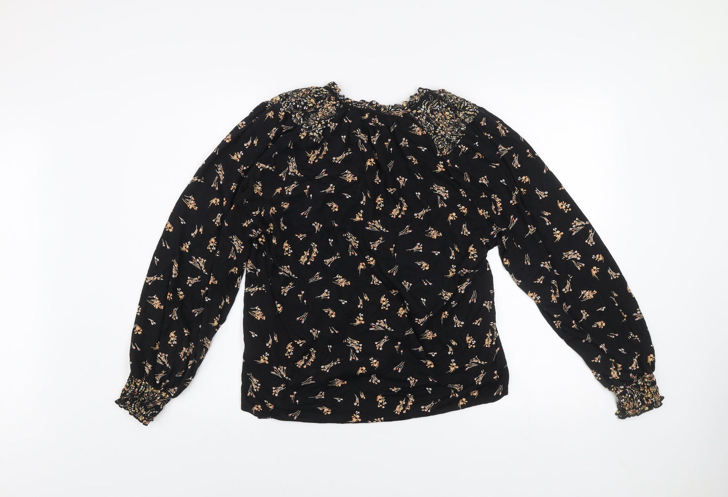 Fat Face Women Black Floral Viscose Long Sleeve Tunic Blouse UK 10