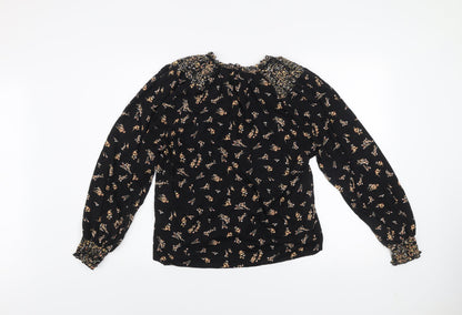 Fat Face Women Black Floral Viscose Long Sleeve Tunic Blouse UK 10