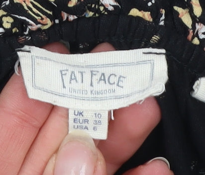 Fat Face Women Black Floral Viscose Long Sleeve Tunic Blouse UK 10