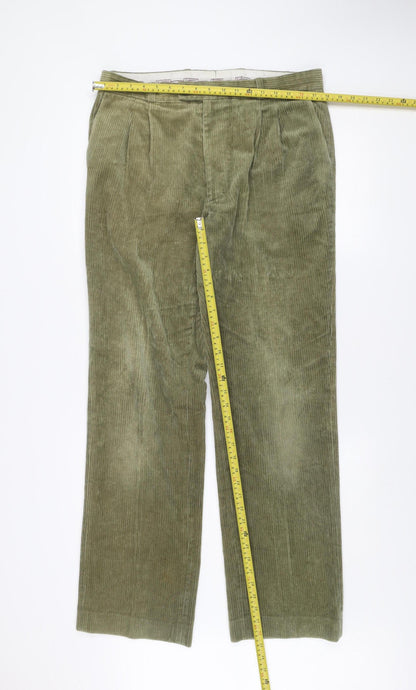 Gabicci Men’s Green Corduroy Trousers 36W 34L Regular Fit