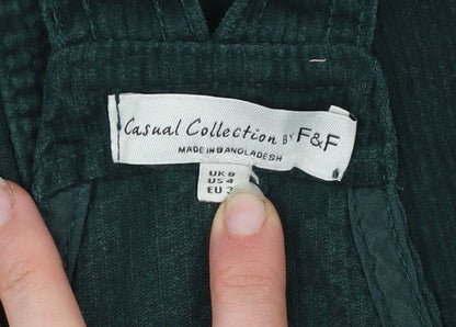 F&F Women’s Green Corduroy Pinafore Dress Size 8 Casual Sleeveless