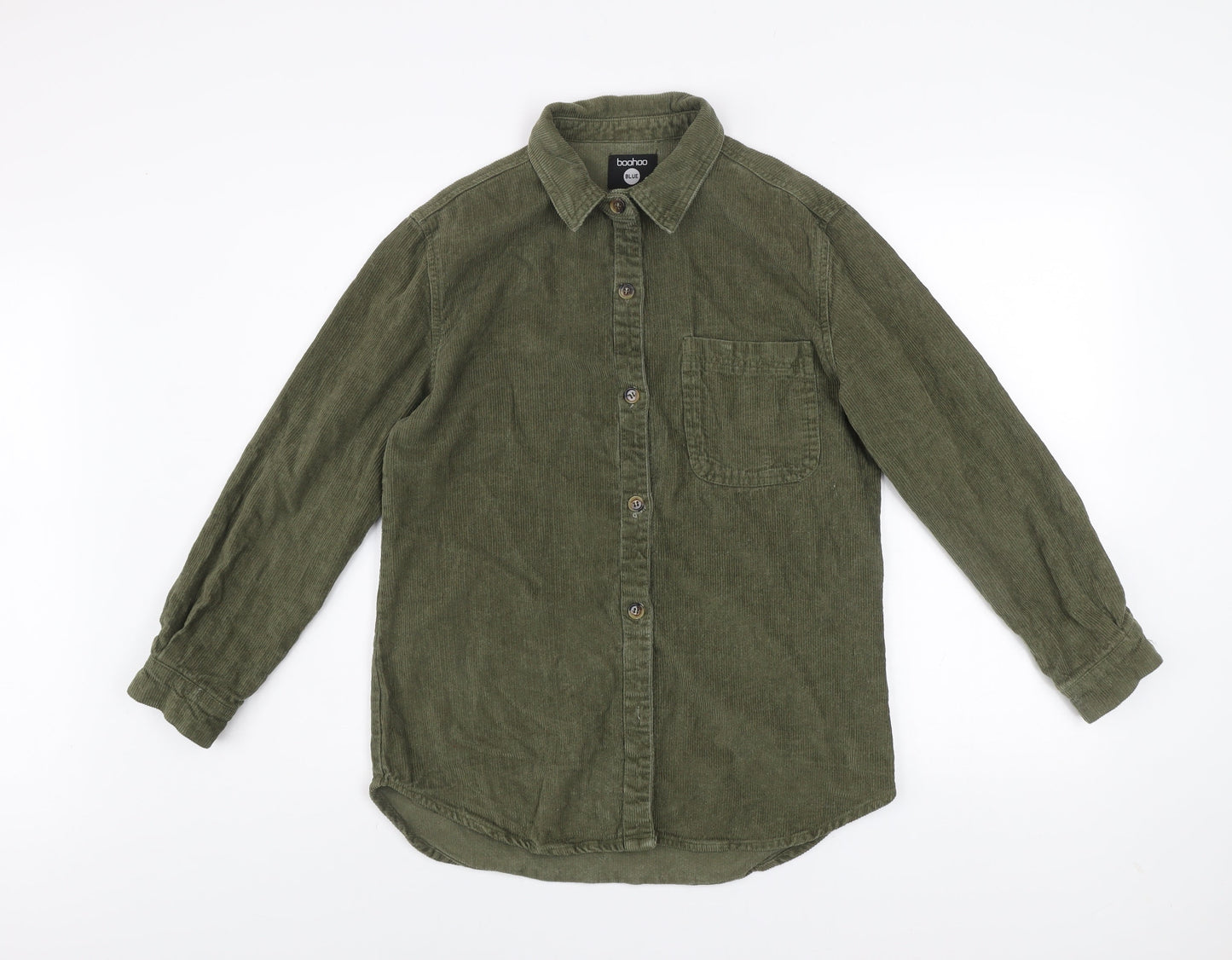 Boohoo Women’s Green Corduroy Button-Up Shirt Size 8