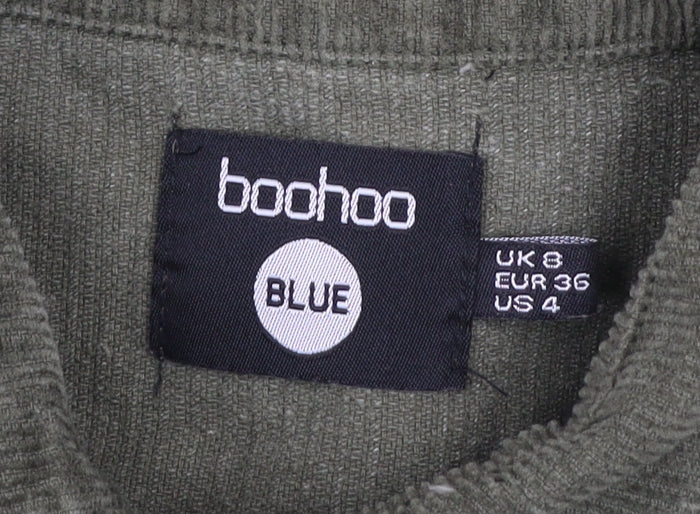 Boohoo Women’s Green Corduroy Button-Up Shirt Size 8