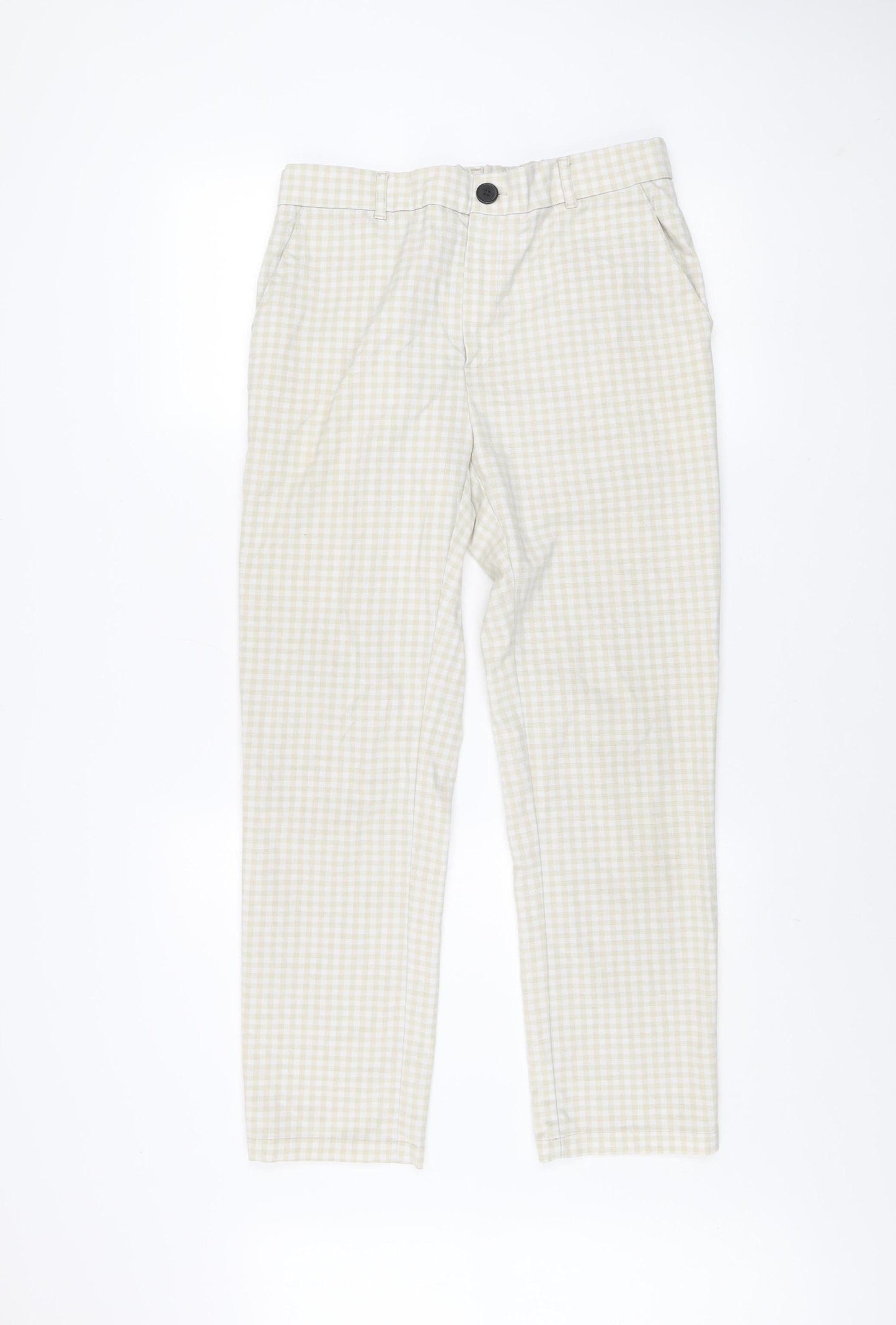 boohooMAN Men's Beige Check Slim Fit Chino Trousers Size 32
