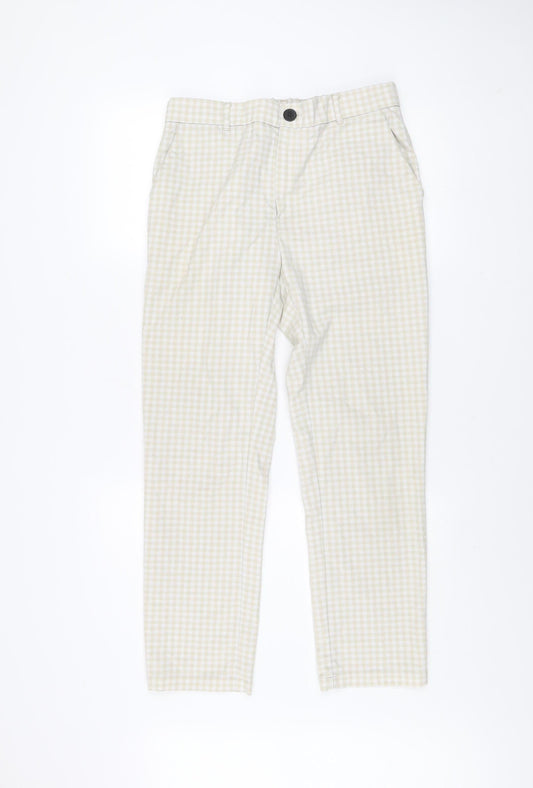 boohooMAN Men's Beige Check Slim Fit Chino Trousers Size 32