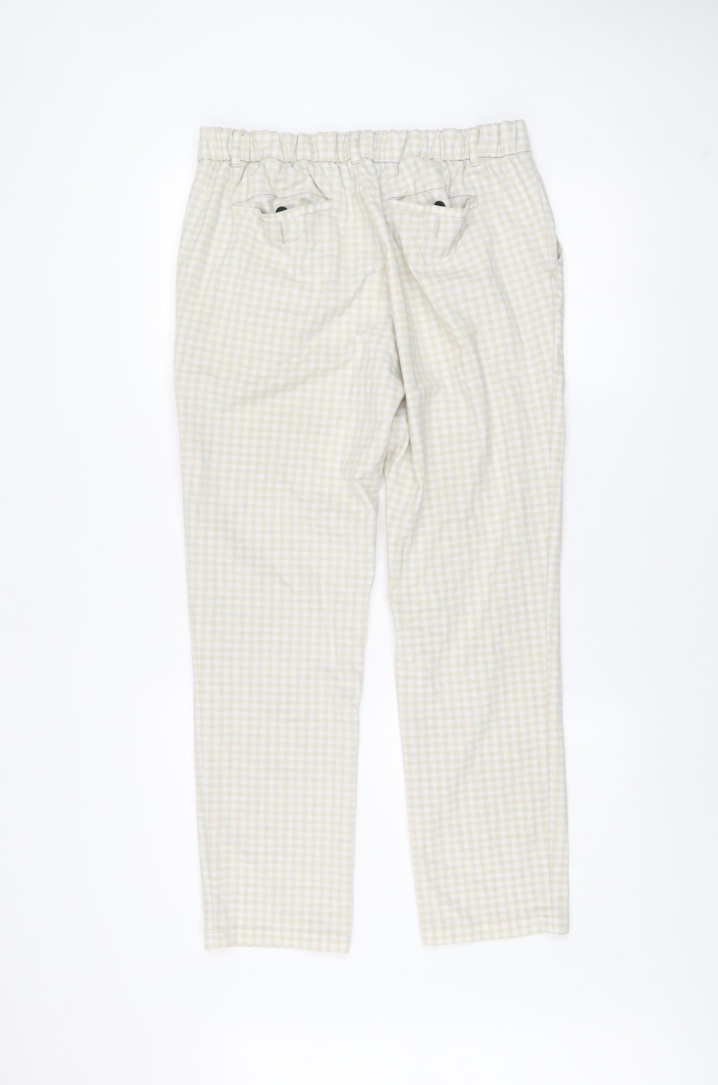boohooMAN Men's Beige Check Slim Fit Chino Trousers Size 32