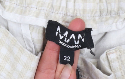 boohooMAN Men's Beige Check Slim Fit Chino Trousers Size 32