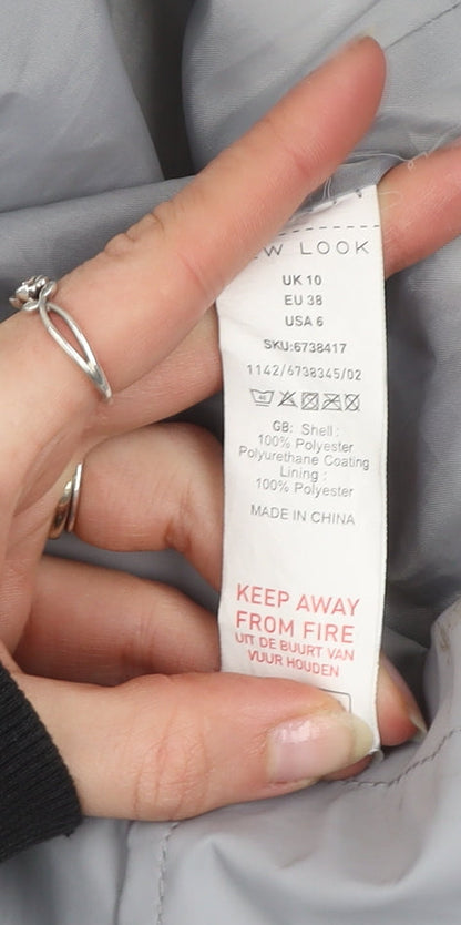 New Look Women’s Grey Hooded Waterproof Rain Coat Jacket Size 10