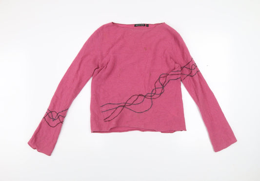 DKNY Jeans Women Pink Wool Mohair Knit Jumper L Boat Neck Pullover