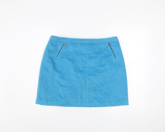 Marks and Spencer Women Blue Short Wool Blend Pencil Skirt Size 16