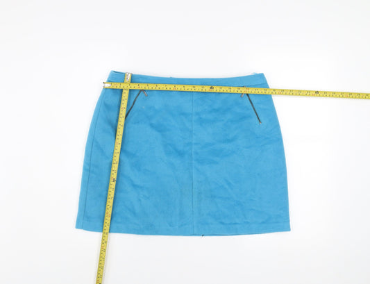 Marks and Spencer Women Blue Short Wool Blend Pencil Skirt Size 16