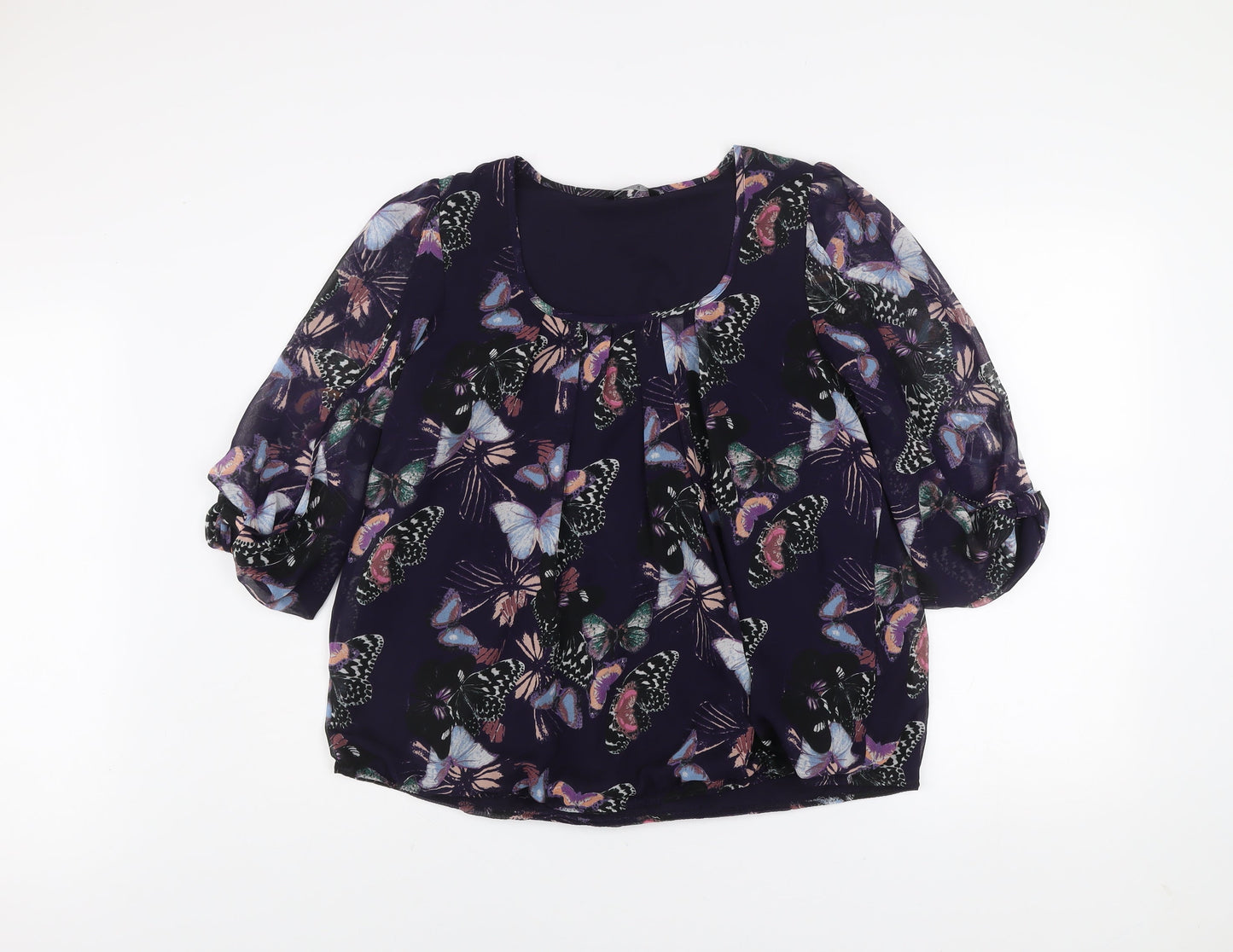 Dunnes Women’s Purple Butterfly Print Chiffon Blouse Size 14