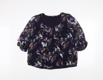 Dunnes Women’s Purple Butterfly Print Chiffon Blouse Size 14