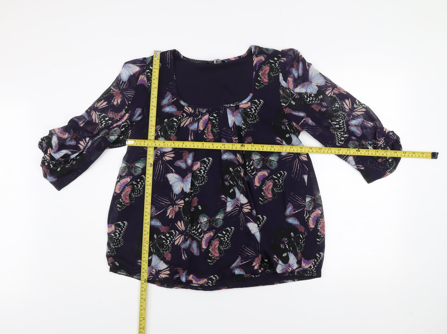 Dunnes Women’s Purple Butterfly Print Chiffon Blouse Size 14