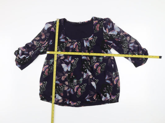 Dunnes Women’s Purple Butterfly Print Chiffon Blouse Size 14