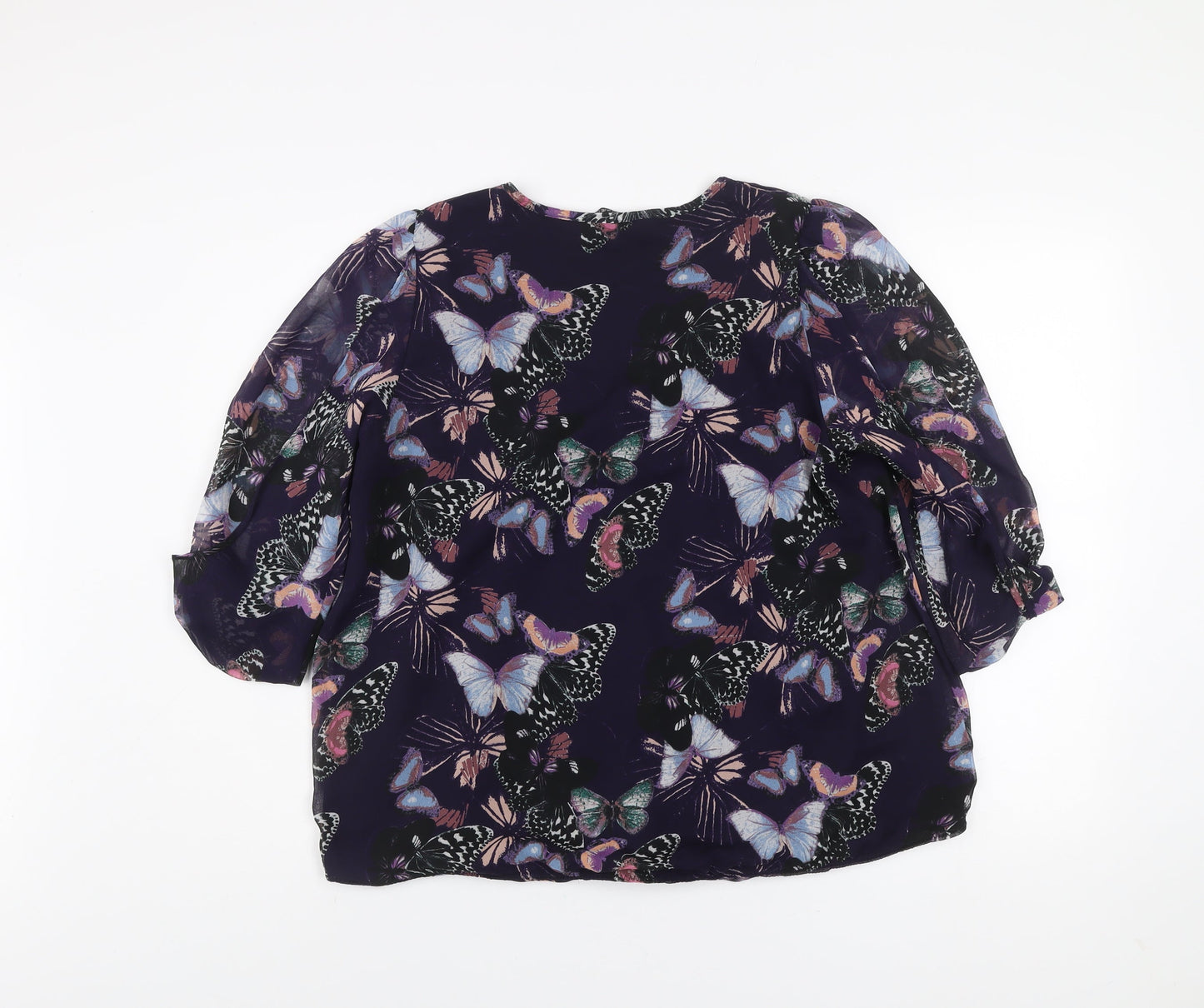 Dunnes Women’s Purple Butterfly Print Chiffon Blouse Size 14
