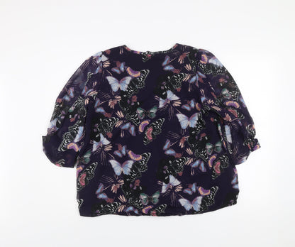 Dunnes Women’s Purple Butterfly Print Chiffon Blouse Size 14
