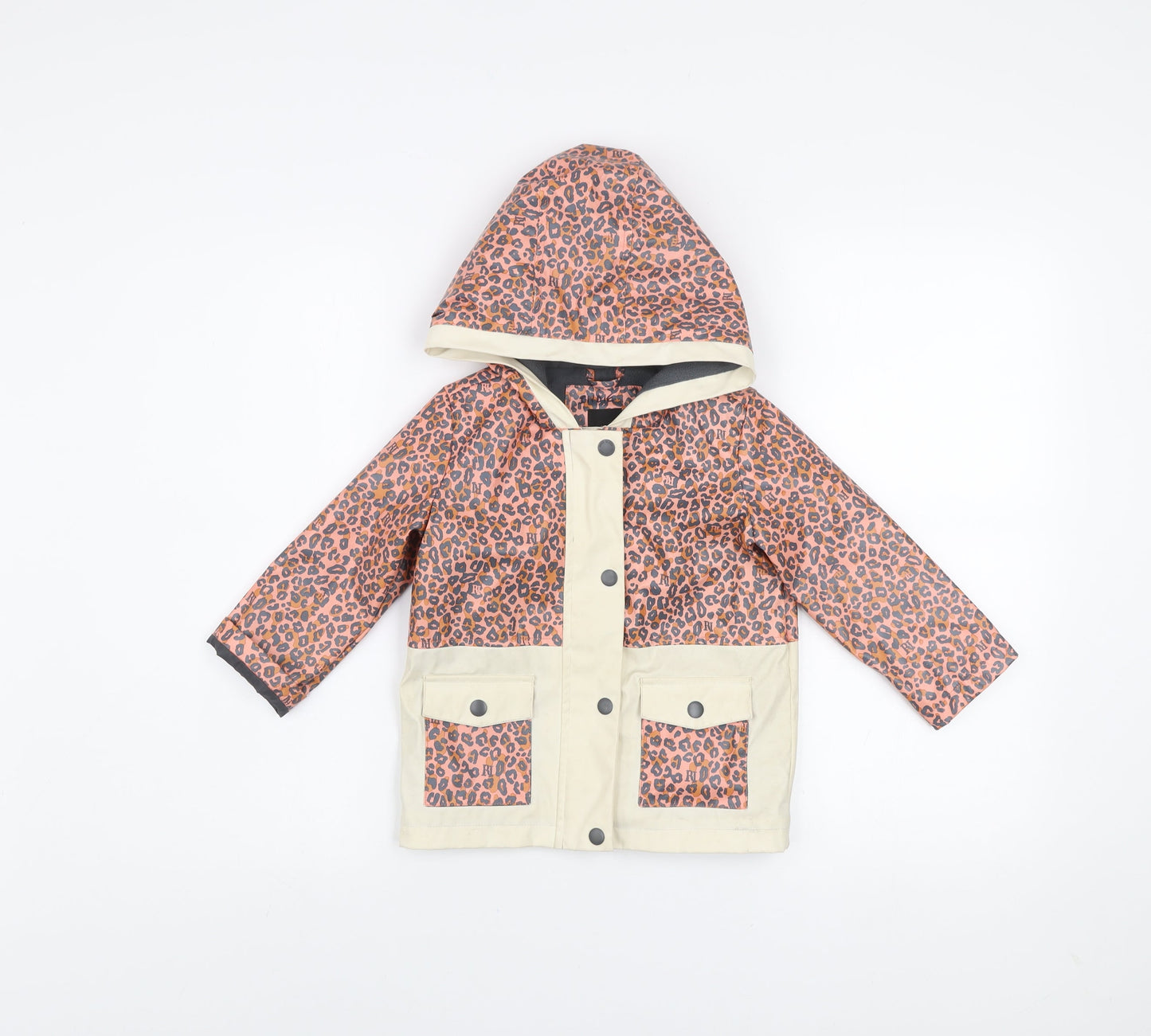 River Island Girls Pink Leopard Print Hooded Rain Coat 2-3 Years