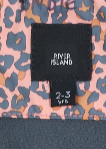 River Island Girls Pink Leopard Print Hooded Rain Coat 2-3 Years