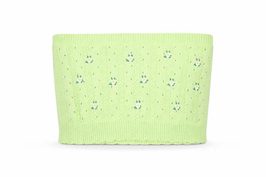 Urban Outfitters Women’s Green Knit Floral Strapless Crop Top S