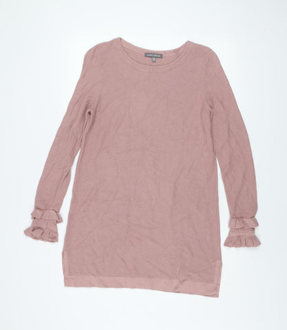 Laura Ashley Women Pink Knit Jumper Dress Size 12 Ruffle Sleeve