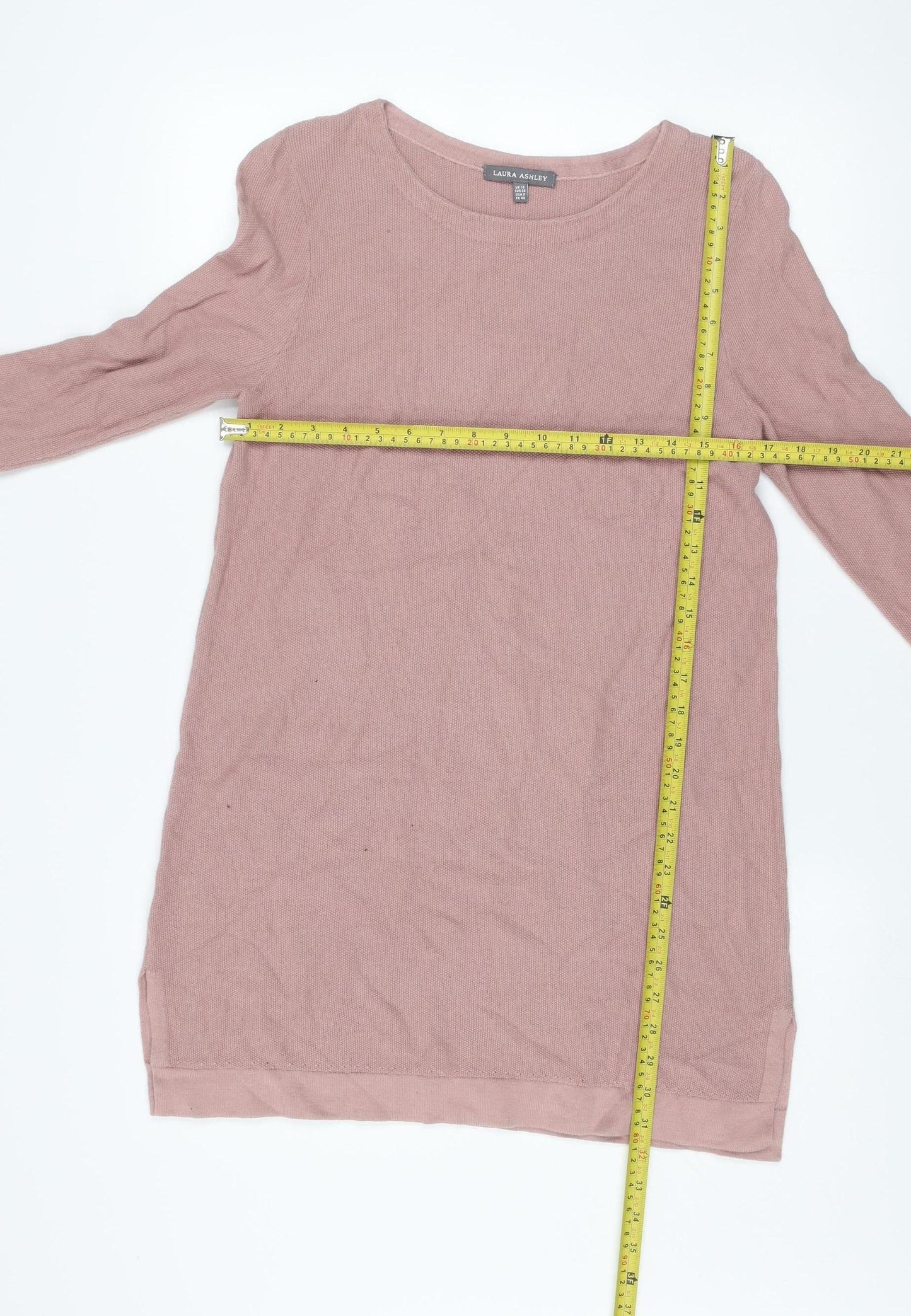 Laura Ashley Women Pink Knit Jumper Dress Size 12 Ruffle Sleeve