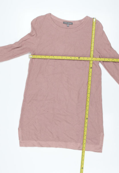 Laura Ashley Women Pink Knit Jumper Dress Size 12 Ruffle Sleeve