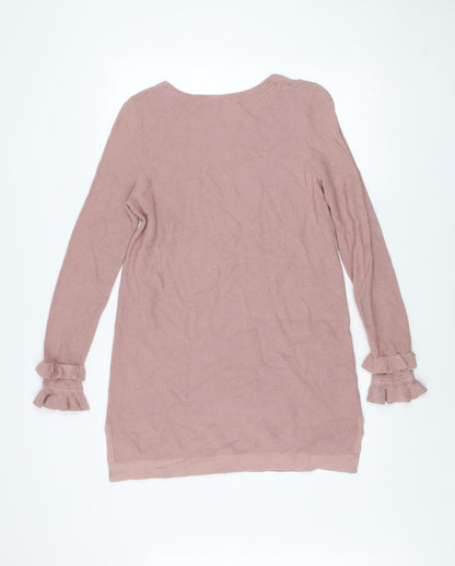 Laura Ashley Women Pink Knit Jumper Dress Size 12 Ruffle Sleeve
