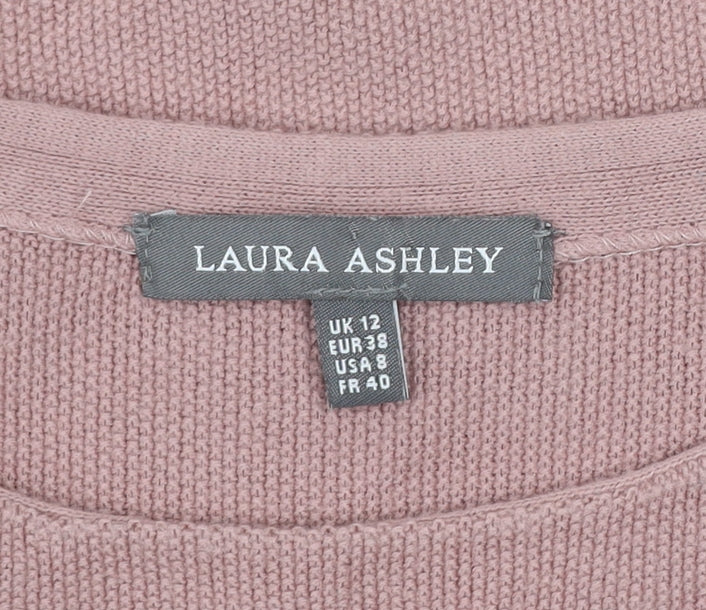 Laura Ashley Women Pink Knit Jumper Dress Size 12 Ruffle Sleeve