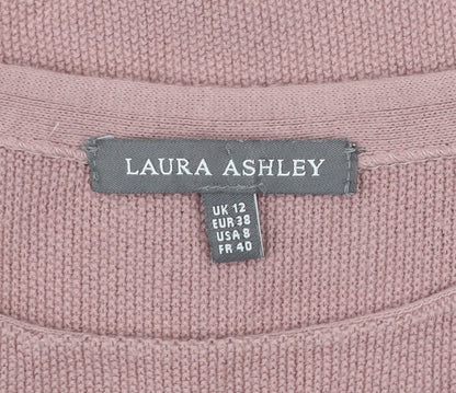 Laura Ashley Women Pink Knit Jumper Dress Size 12 Ruffle Sleeve