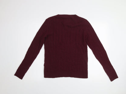 Superdry Men's Red Cable-Knit Wool Blend Jumper Size S