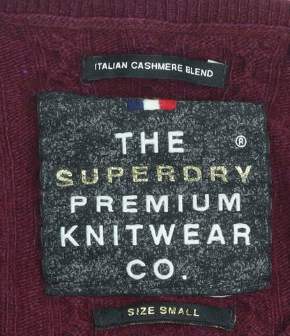 Superdry Men's Red Cable-Knit Wool Blend Jumper Size S