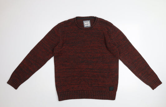 Wrangler Men's Red Knit Cotton Blend Crew Neck Jumper Size L