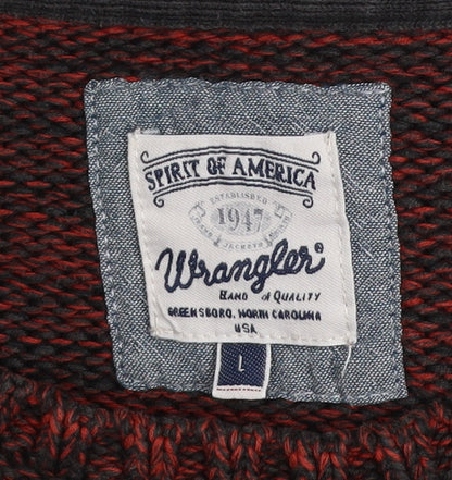 Wrangler Men's Red Knit Cotton Blend Crew Neck Jumper Size L