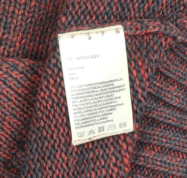 Wrangler Men's Red Knit Cotton Blend Crew Neck Jumper Size L