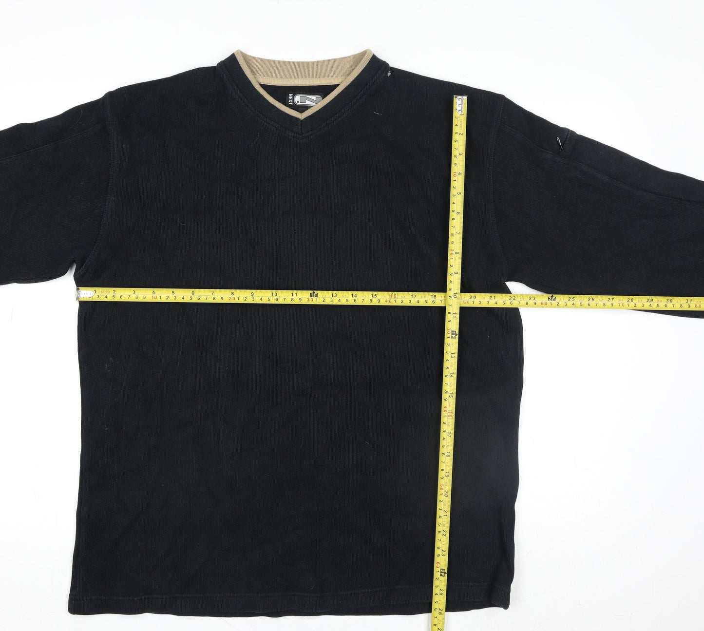 Next Men's Black Cotton V-Neck Pullover Jumper XL