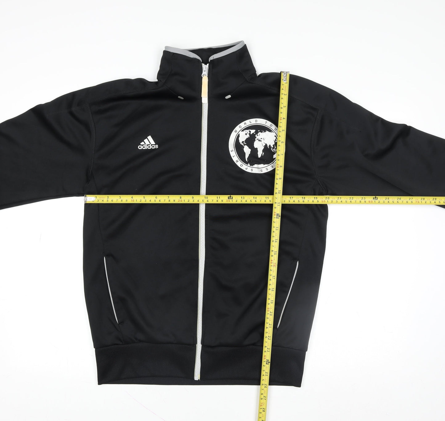 Adidas Mens Black M Track Jacket Full Zip World Tour Logo