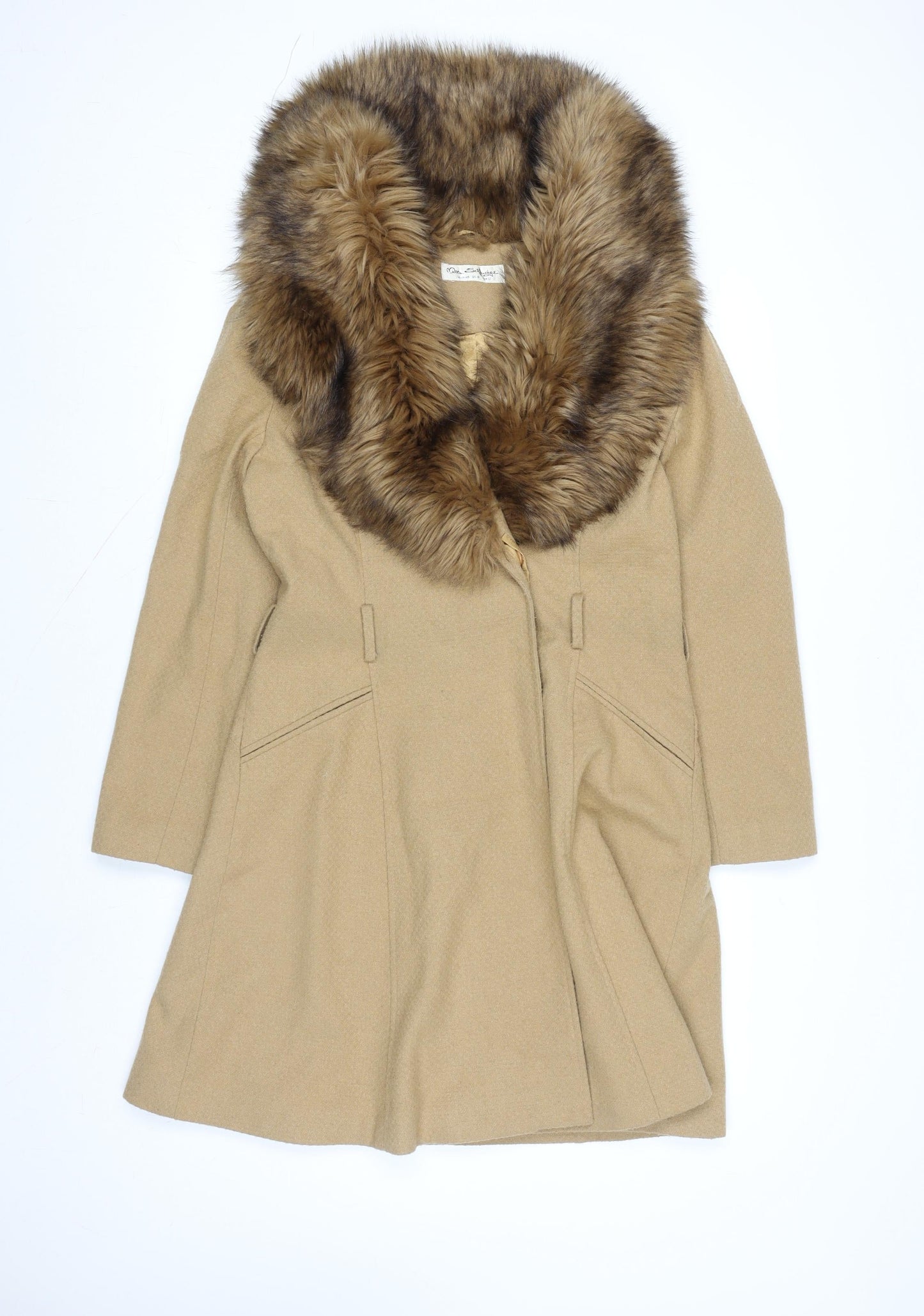 Miss Selfridge Women’s Beige Faux Fur Collar Wool Blend Coat UK 12