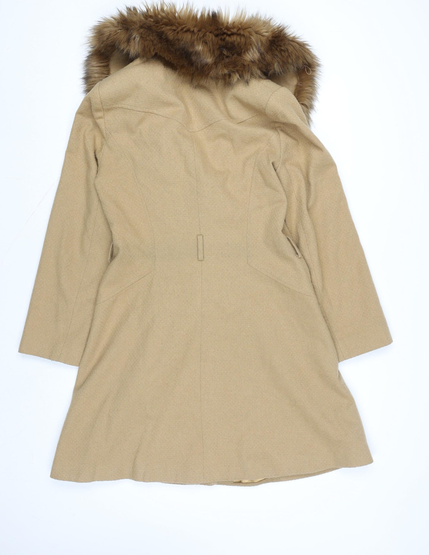 Miss Selfridge Women’s Beige Faux Fur Collar Wool Blend Coat UK 12