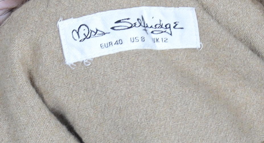 Miss Selfridge Women’s Beige Faux Fur Collar Wool Blend Coat UK 12