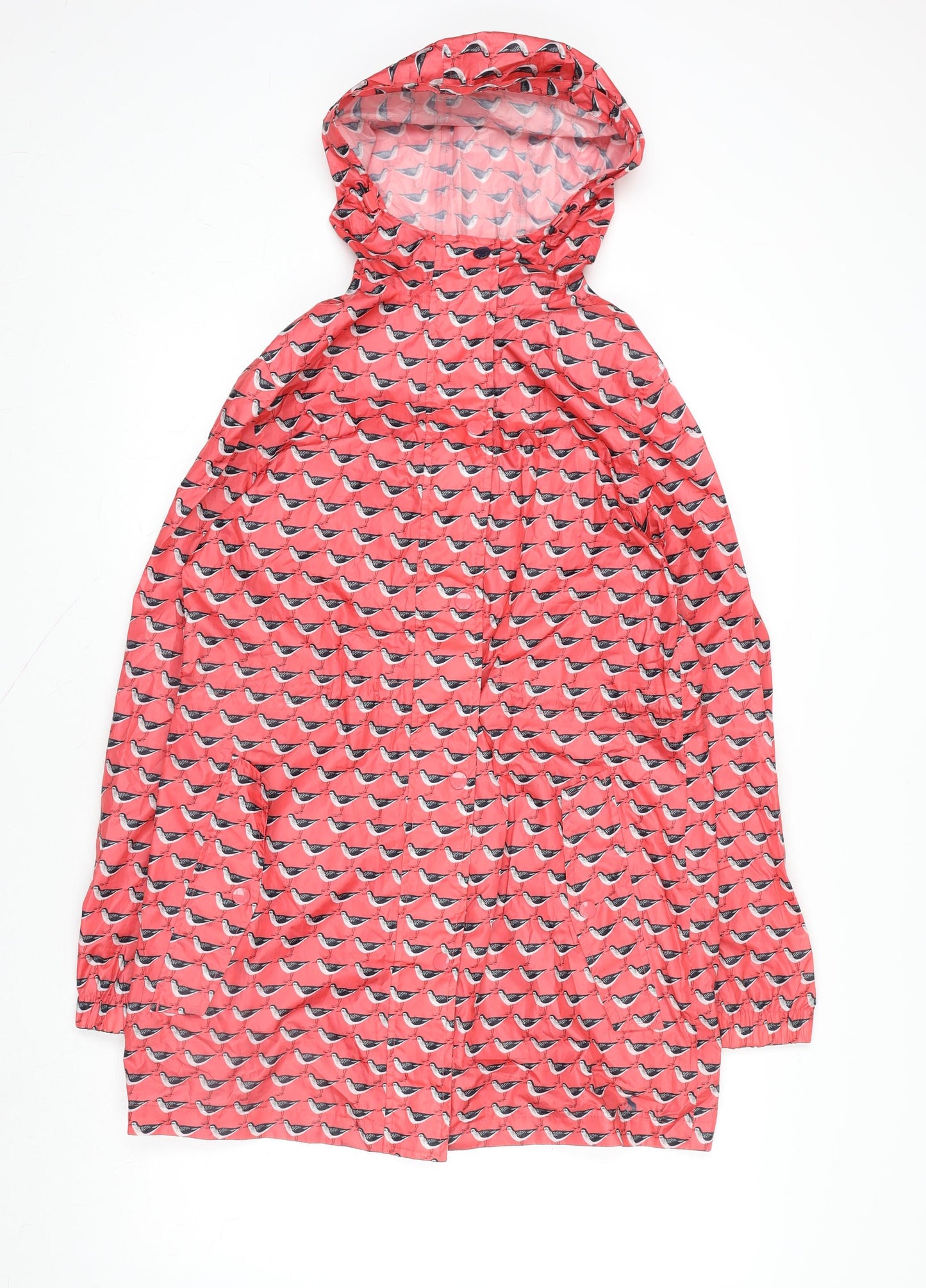 Joules Women Pink Bird Print Waterproof Hooded Rain Coat Size 6