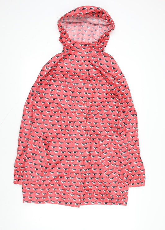 Joules Women Pink Bird Print Waterproof Hooded Rain Coat Size 6