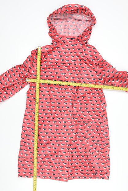 Joules Women Pink Bird Print Waterproof Hooded Rain Coat Size 6