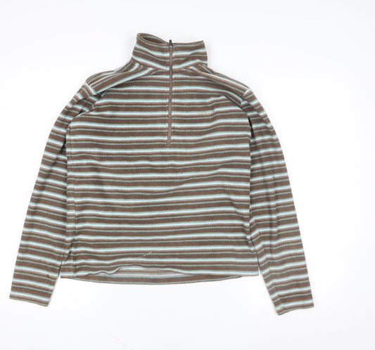 Craghoppers Women Brown Stripe Fleece 1/2 Zip Pullover UK 10