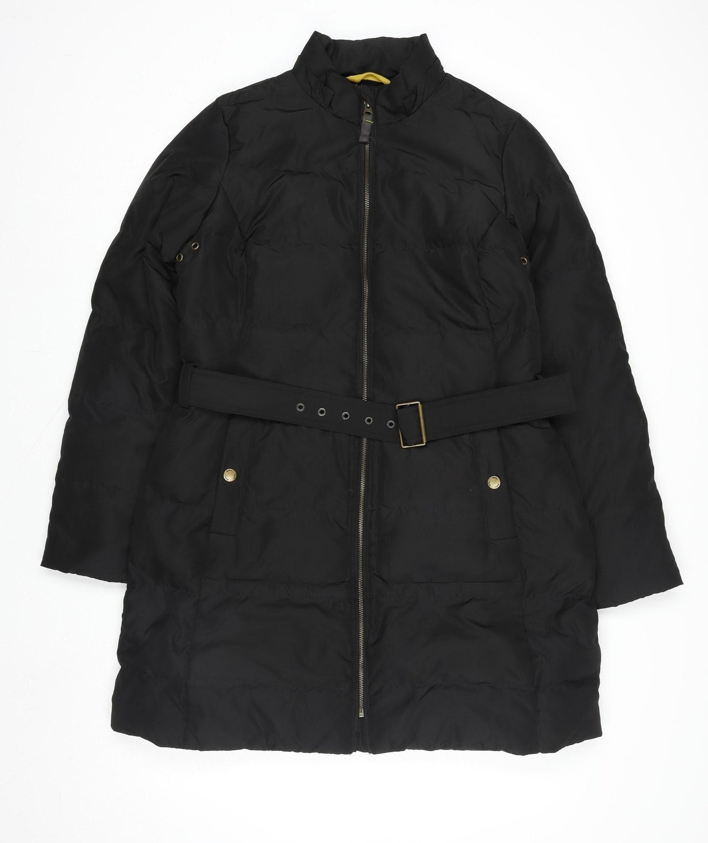 Boden Women Black Long Puffer Coat L Belted Quilted Winter Jacket