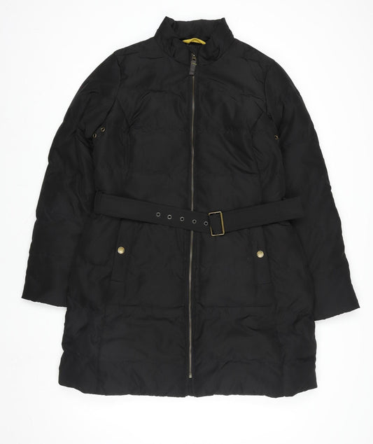 Boden Women Black Long Puffer Coat L Belted Quilted Winter Jacket